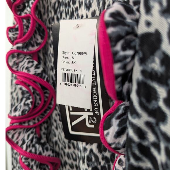 NEW Berek Leopard Ruffle S Cardigan Animal Print Pink Trim Y2K Maximalist Retro - Picture 7 of 10